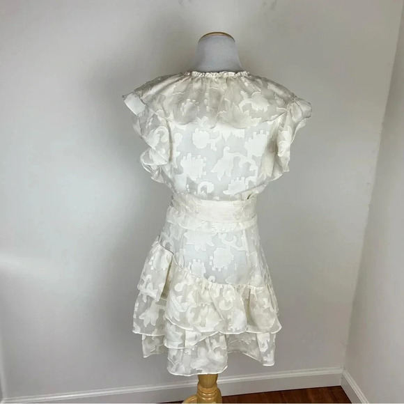 Veronica Beard Mahita Ecru Silk Jacquard Ruffled Cream Size 6 - Picture 6 of 9